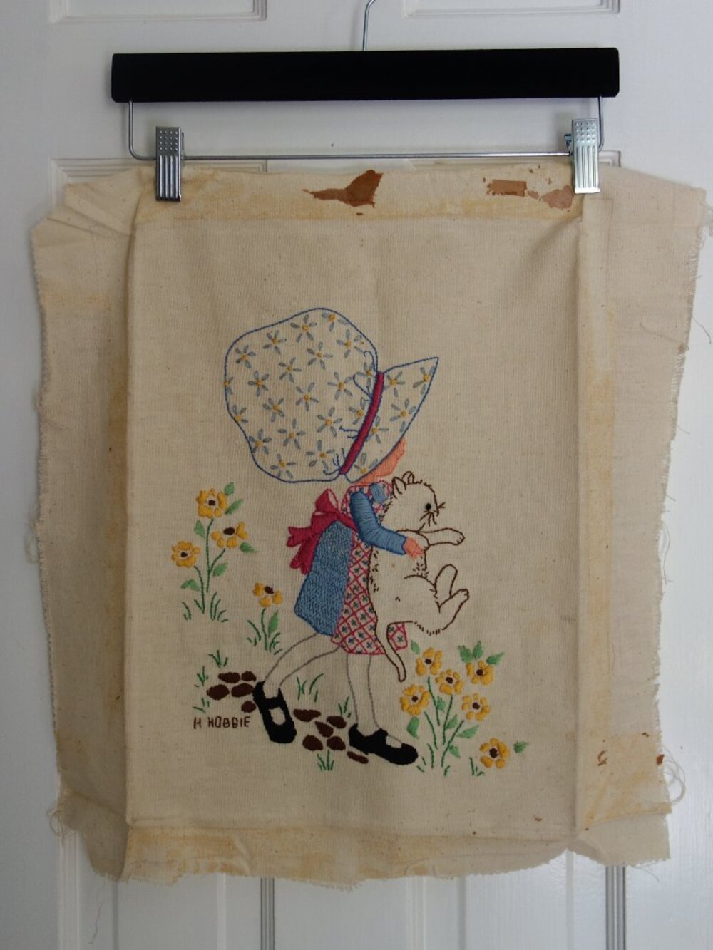 Vntg 70’s HOLLY HOBBIE Completed Unframed Embroidered Needlepoint Art